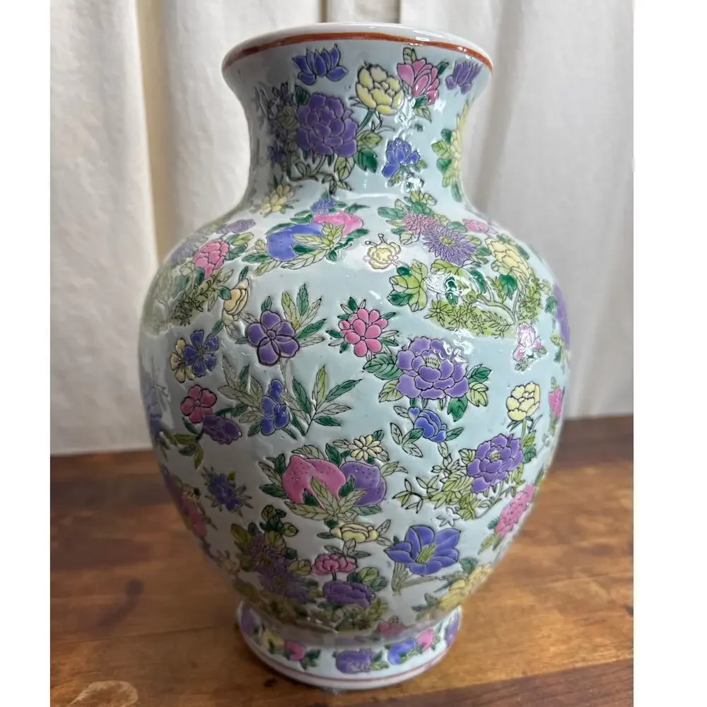 Chinese Porcelain Large Vase Thousand Flowers Famille Rose Collectible Décor 12